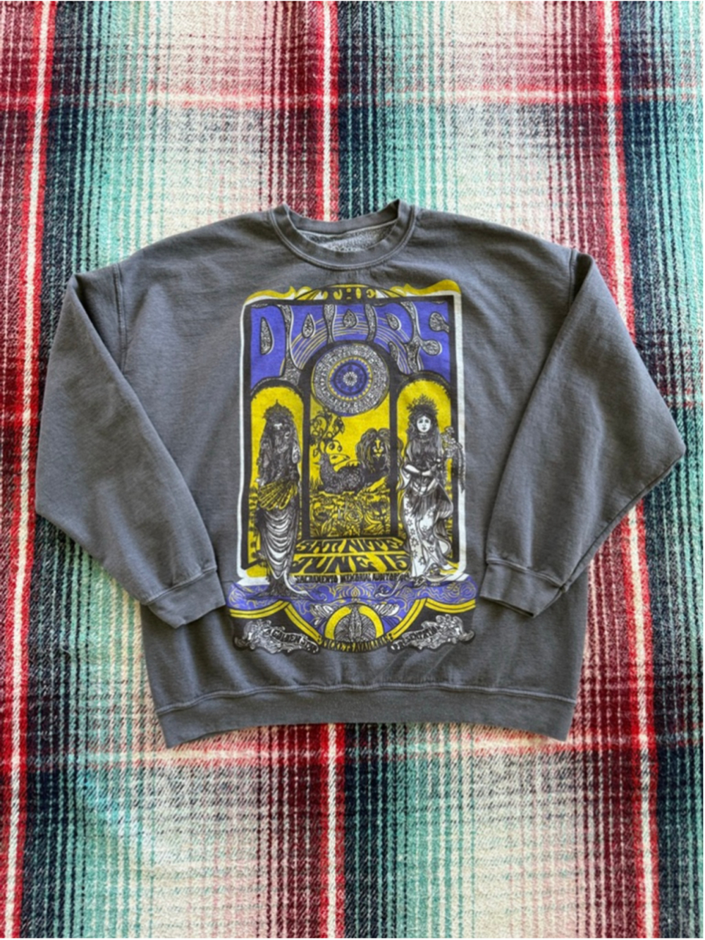 The Doors Gray Yellow Graphic Crewneck Sweatshirt One Size